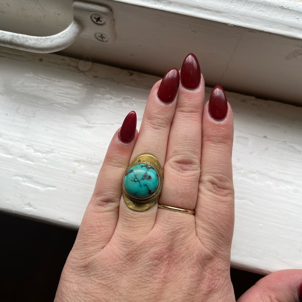 Boho Adjustable Turquoise Brass Ring